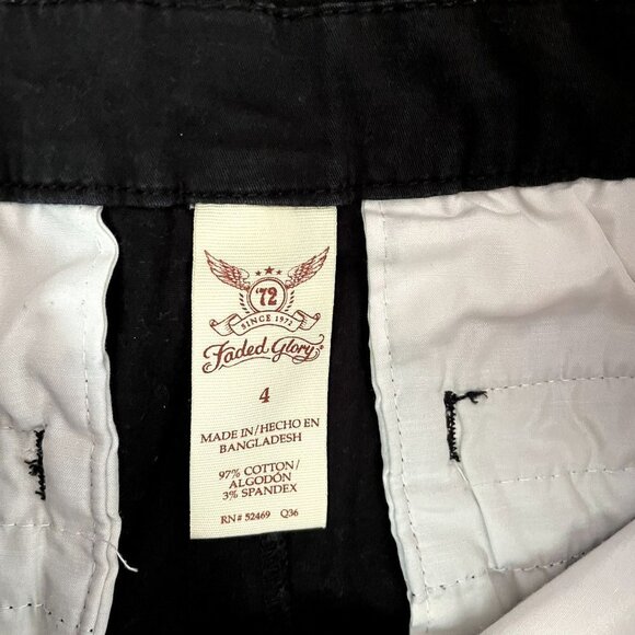 Faded Glory dark black chino summer shorts casual comfortable pockets - Picture 3 of 4